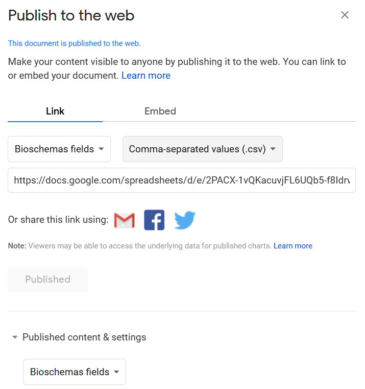 Publish Bioschemas fields to the web